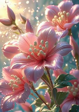 Pink Flowers with Water Droplets