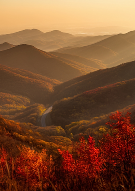 Autumn Mountain Road Landscape