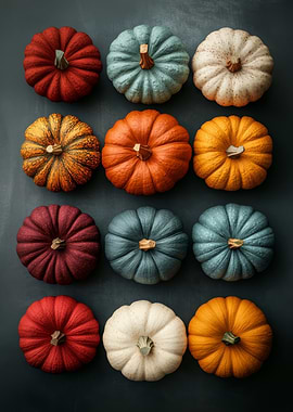 Colorful Pumpkins on Dark Background | Cozy Fall Art