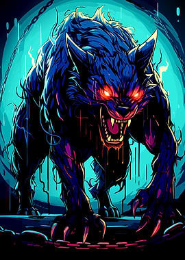Fierce Werewolf with Glowing Red Eyes