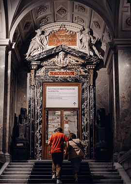Egyptian Museum Entrance with Visitors