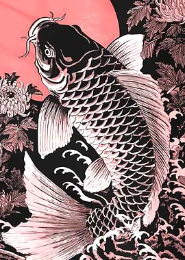 Koi Fish and Chrysanthemum
