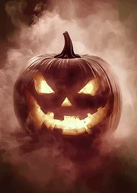 Spooky Halloween Pumpkin with Glowing Face