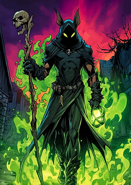 Hooded Figure with Skull Staff