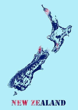 New Zealand Topographic Contour Relief Map blending terrain features into its emblematic colorful flag