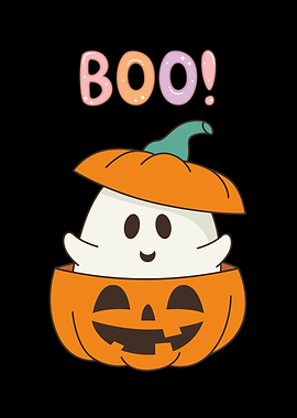 Cute Ghost in Pumpkin with 'BOO!'