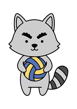 Cartoon Raccoon Holding Volleyball