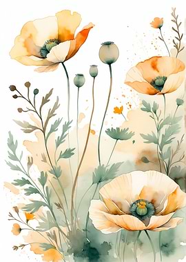 Watercolor Poppies Floral Art