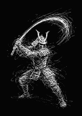 Samurai Warrior with Sword in Action