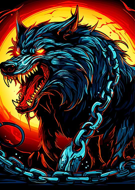 Angry Wolf with Chains Illustration