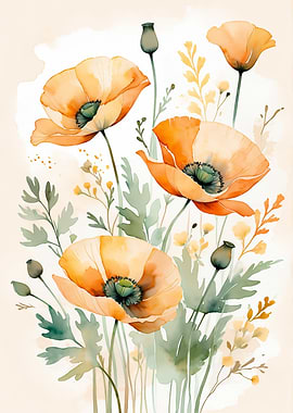 Watercolor Poppies Floral Art