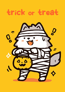 Cute Halloween Mummy Dog Illustration