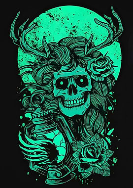 Skull with Antlers and Lantern