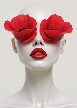 Woman with Red Poppies Covering Eyes