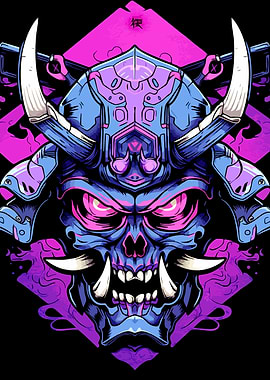 Cyberpunk Samurai Skull Illustration