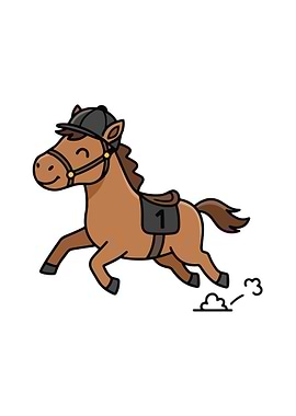 Cartoon Horse Running with Jockey Cap