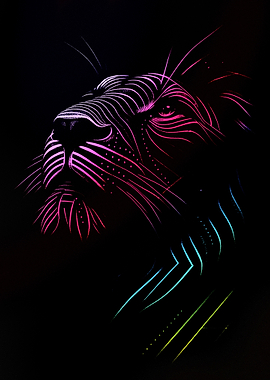 Neon Lion Head on Black Background