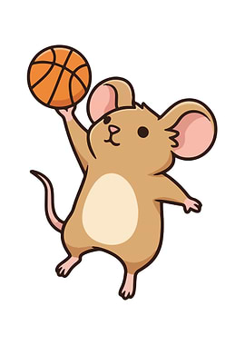 Cartoon Mouse Playing Basketball