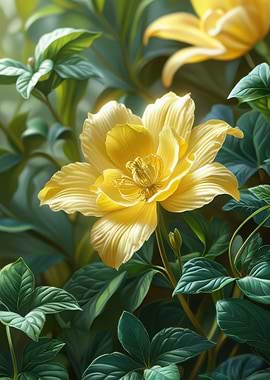 Yellow Flower Bloom in Lush Foliage