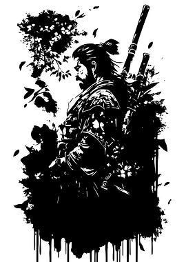 Monochrome Samurai Warrior Illustration
