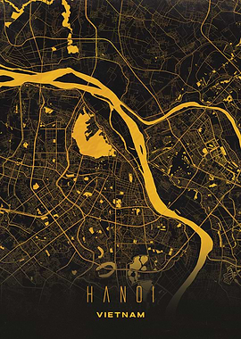 Hanoi, Vietnam City Map Artwork - Modern Minimalist Street Map of Hanoi's Iconic Urban Landscape
