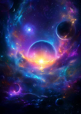 Cosmic Nebula with Planets and Stars