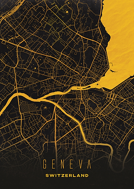 Geneva, Switzerland City Map Artwork - Modern Minimalist Street Map of Geneva's Iconic Urban Landscape