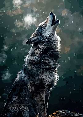 Howling Wolf in the Rain