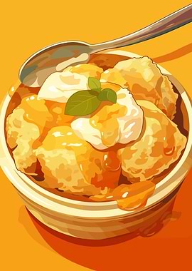 Delicious Dessert with Cream and Syrup