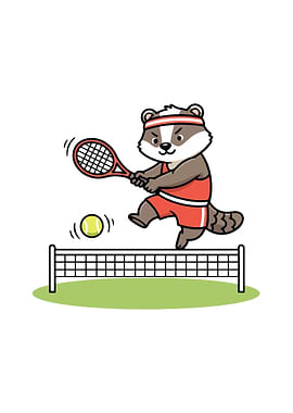 Cartoon Badger Playing Tennis Illustration