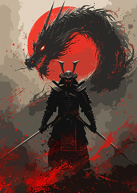 Samurai and Dragon Digital Art
