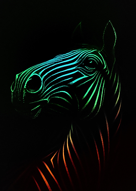 Neon Zebra Head on Black Background