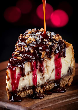 Delicious Cheesecake Slice with Caramel Drizzle
