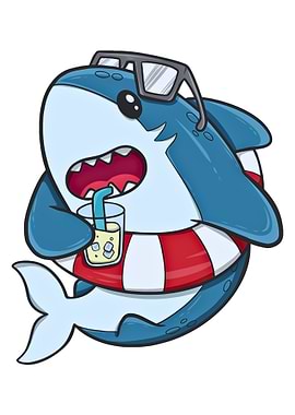 Cartoon Shark with Drink and Sunglasses