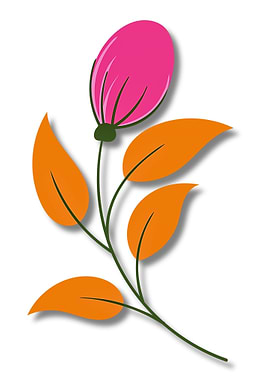 Stylized Floral Illustration with Pink Bud