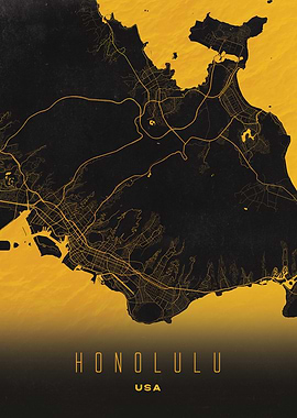 Honolulu, USA City Map Artwork - Modern Minimalist Street Map of Honolulu's Iconic Urban Landscape