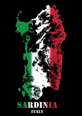 Sardinia Italy Topographic Contour Relief Map blending terrain features into its emblematic colorful flag