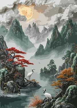 Fantasy Japanese Mountain Digital Art