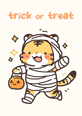 Cute Tiger Mummy Halloween Illustration