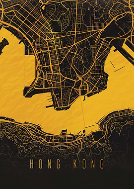 Hong Kong City Map Artwork - Modern Minimalist Street Map of Hong Kong's Iconic Urban Landscape