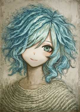 Anime Girl with Blue Hair Portrait