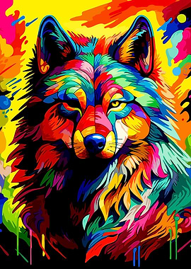 Colorful Wolf Portrait