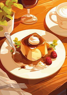 Delicious Pudding Dessert with Coffee and Wine