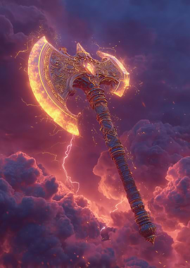 Ornate Axe in Stormy Sky
