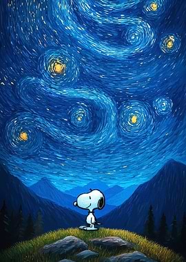 Snoopy under Starry Night Sky