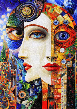 Mosaic Portrait of Two Women