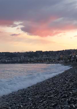 Nice, France: Beach at Sunset