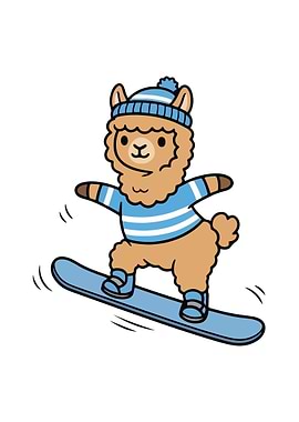 Llama Snowboarding Cartoon