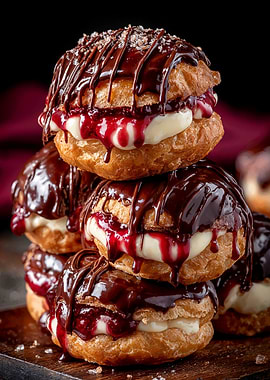 Stack of Cream Puffs with Chocolate
