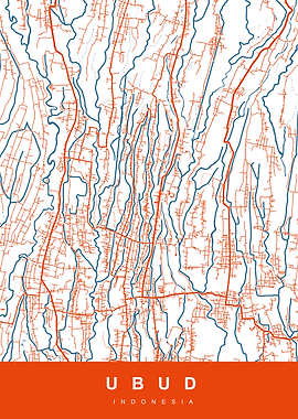 Ubud, Indonesia Map Art